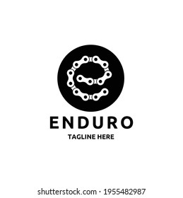 Initial Letter E from Chain for Enduro Logo Vector Design. Dirt Splash. Extreme Off Road Motorcycle, Dirt Bike, Motocross Bike or Mountain Bike Logotype Template