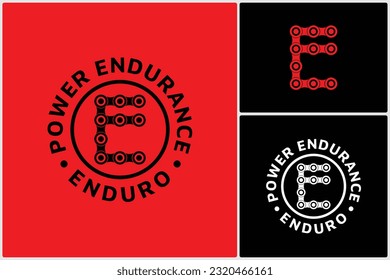 Initial Letter E from Chain for Enduro Logo Vector Design. Dirt Splash. Extreme Off Road Motorcycle, Dirt Bike, Motocross Bike or Mountain Bike Logotype Template