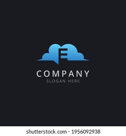 Initial letter E in cloud chat with modern blue color