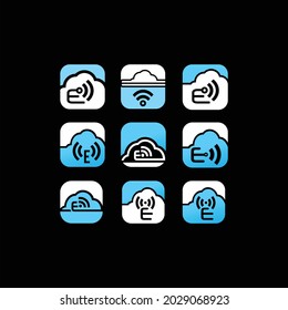 Initial letter E and cloud symbol for electronic product app icon