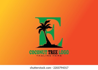 initial Letter E coconut tree logo