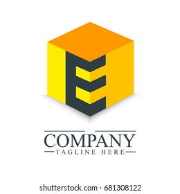 Initial Letter E Cube 3D Box Creative Design