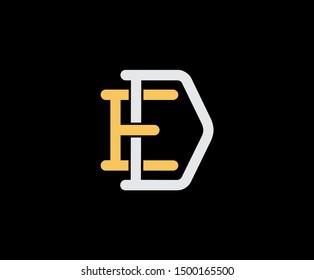 Initial letter E and D, ED, DE, overlapping interlock logo, monogram line art vintage style on black background