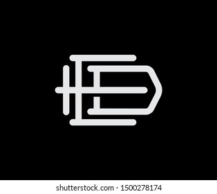 Initial letter E and D, ED, DE, overlapping interlock logo, monogram line art vintage style on black background.