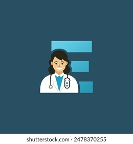 Initial Letter E Doctor icon Logo Design Vector Graphic Emblem Illustration.
