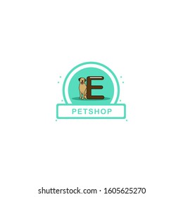 Initial Letter E and Dog vector logo design. Pet shop logo design. Pet icon vector