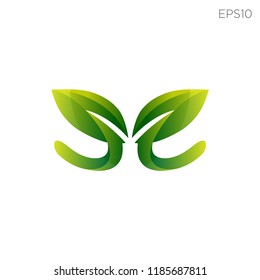 initial letter e with eco leaf nature logo template