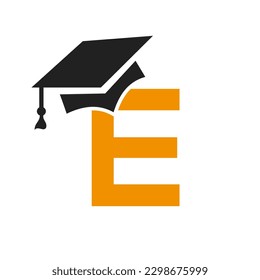 Initial Letter E Education Logo Design Combine With Graduation Hat Icon Vector Template