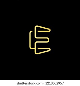 Initial letter E EE CE EC minimalist art logo, gold color on black background.