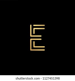 Initial letter E EE minimalist art logo, gold color on black background