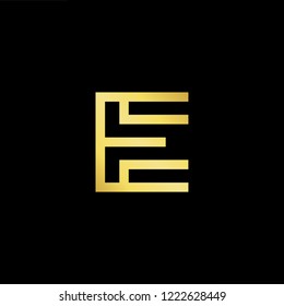 Initial letter E EE minimalist art logo, gold color on black background.