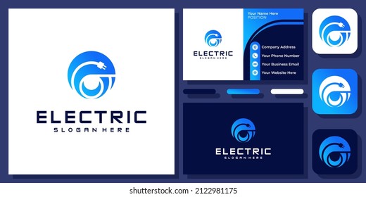 Initial Letter E Electric. Letter E Cable Logo. E Electronic Logo. Vector Logo Design With Business Card