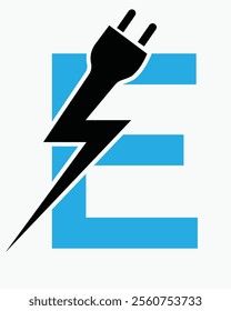 Initial Letter E Electric Logo Concept With Power and Electric Plug Symbol Vector Template