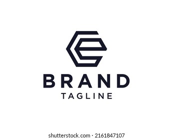 Initial Letter E Electricity Logo. Black Square Rounded Shape E Letter with Negative Space Icons inside isolated on White Background. Flat Vector Logo Design Template Element.