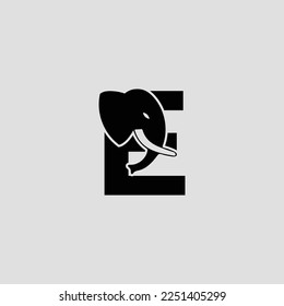 Initial letter E with Elephant Abstract Vector Logo. Modern Elephant E Letter Alphabet Logo Design Template.