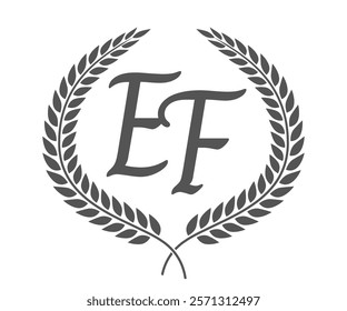 Initial letter E and F, EF monogram logo design with laurel wreath. Luxury calligraphy font.