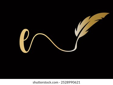 Initial Letter E Feather Logo Design Vector Template. Feather Symbol