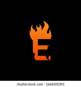 Initial letter E with fire flames logo design. Creative lettering design concept suitable for company, corporate business and GAME brand identity. Collection of fonts with burn idea isolated black.