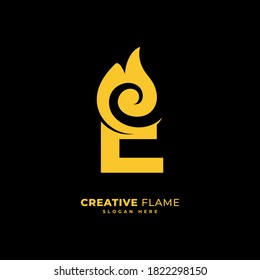 Initial letter E with flame logo vector concept element, letter E logo with fire burn for company and business