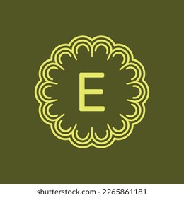 letra inicial E logotipo de emblema de círculo de alfabeto floral