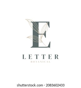 Initial Letter E Floral and Botanical Logo. Nature Leaf Feminine for Beauty Salon, Massage, Cosmetics or Spa Icon Symbol