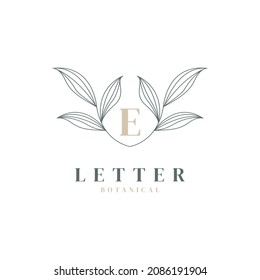 Initial Letter E Floral and Botanical Logo. Nature Leaf Feminine for Beauty Salon, Massage, Cosmetics or Spa Icon Symbol