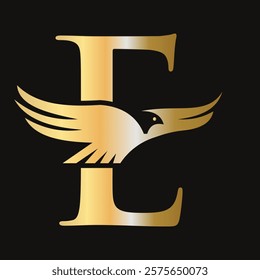 Initial Letter E Flying Eagle Logo Concept For Speed Icon and Transportation Symbol Vector Sign