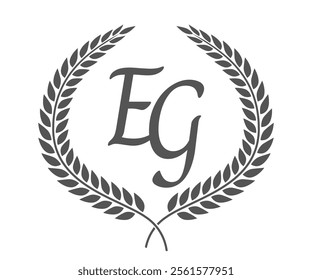 Initial letter E and G, EG monogram logo design with laurel wreath. Luxury calligraphy font.