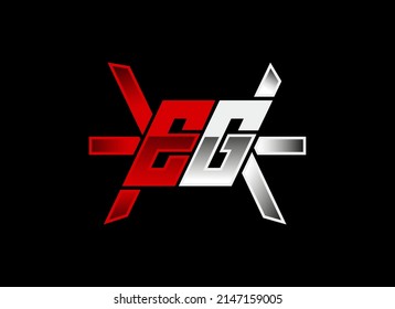 Initial Letter E and G. Typography EG Isolated on Black Background. Flat Vector Design Template Element