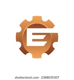 Initial Letter E gear engineering logo design vector