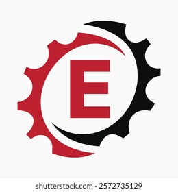 Initial Letter E Gear Logo Design Template. Automotive Gear Logo for Business and Industrial Identity