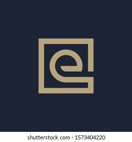 initial letter E geometric with square frame line art. Suitable for business consulting, studio, room, group, decoration, building, concept design. - vector