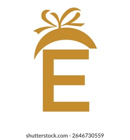 Initial Letter E Gift Logo Design For Event, Anniversary, Birthday and Party Symbol