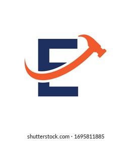 initial letter e hammer logo swoosh