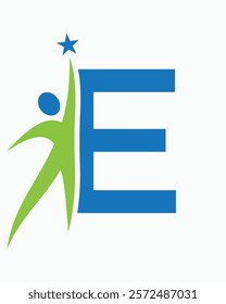 Initial Letter E Healthcare Logo Concept For Health Care, Sport, Bio, Fitness Or Medical Symbol