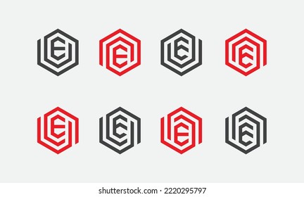 initial Letter E Hexagon Monogram Logo Bundle Set Concept icon sign symbol Element Design. Home, Real Estate, Realtor, Mortgage Logotype. Vector illustration template