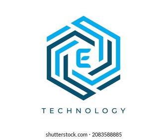 initial Letter E Hexagon Technology Logo icon Vector Design illustrations Template