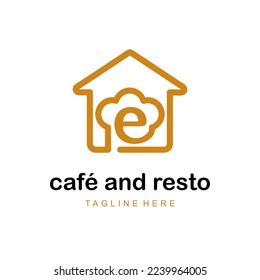 Initial Letter e with Home and Hat Cap Chef Combination Icon for Catering Service, Restaurant, Home Cooking, Baker Class Simple Logo Idea Template 