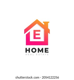 Initial Letter E Home House Logo Design. Real Estate Logo Concept. Vector Illustration