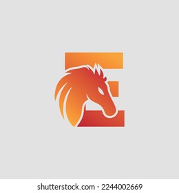 Initial letter E with horse vector logo design. Horse Letter E Illustration Template Icon.