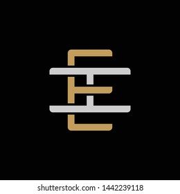 Initial letter I and E, IE, EI, overlapping interlock logo, monogram line art style, silver gold on black background