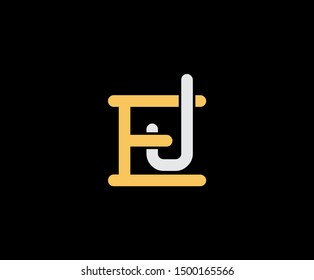 Initial letter E and J, EJ, JE, overlapping interlock logo, monogram line art vintage style on black background