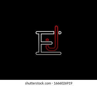 Initial letter E and J, EJ, JE, overlapping interlock logo, monogram line art vintage style on black background