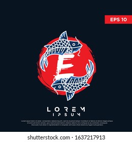 initial letter e japanese koi fish logo. modern icon, template design