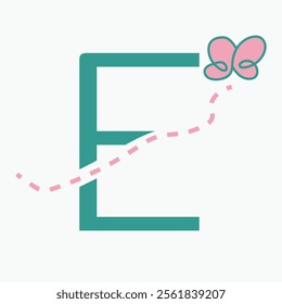 Initial letter E kids logo concept with butterfly symbol vector template. Kid logotype