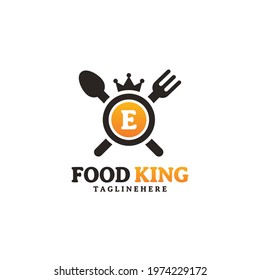 Initial letter E King food Logo Design Template. Illustration vector graphic. Design concept fork,spoon and crown With letter symbol. Perfect for cafe, restaurant, cooking business