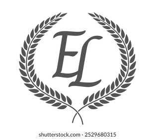 Initial letter E and L, EL monogram logo design with laurel wreath. Luxury calligraphy font.