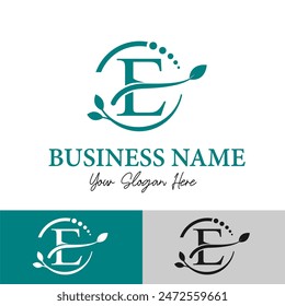 Initial Letter E with Leaf and Circle Leaves for Beauty, Skincare, Home Spa, Skincare, Aesthetic, Nature, Green Agronomy and Environment Modern Business Logo Idea