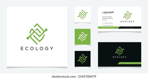 Initial letter E leaf ecology logo design, Digital technology icon concept 