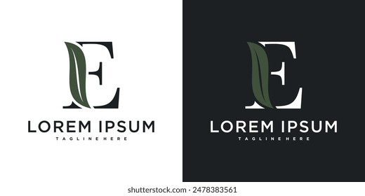 Initial letter E with leaf logo design. Premium Vector